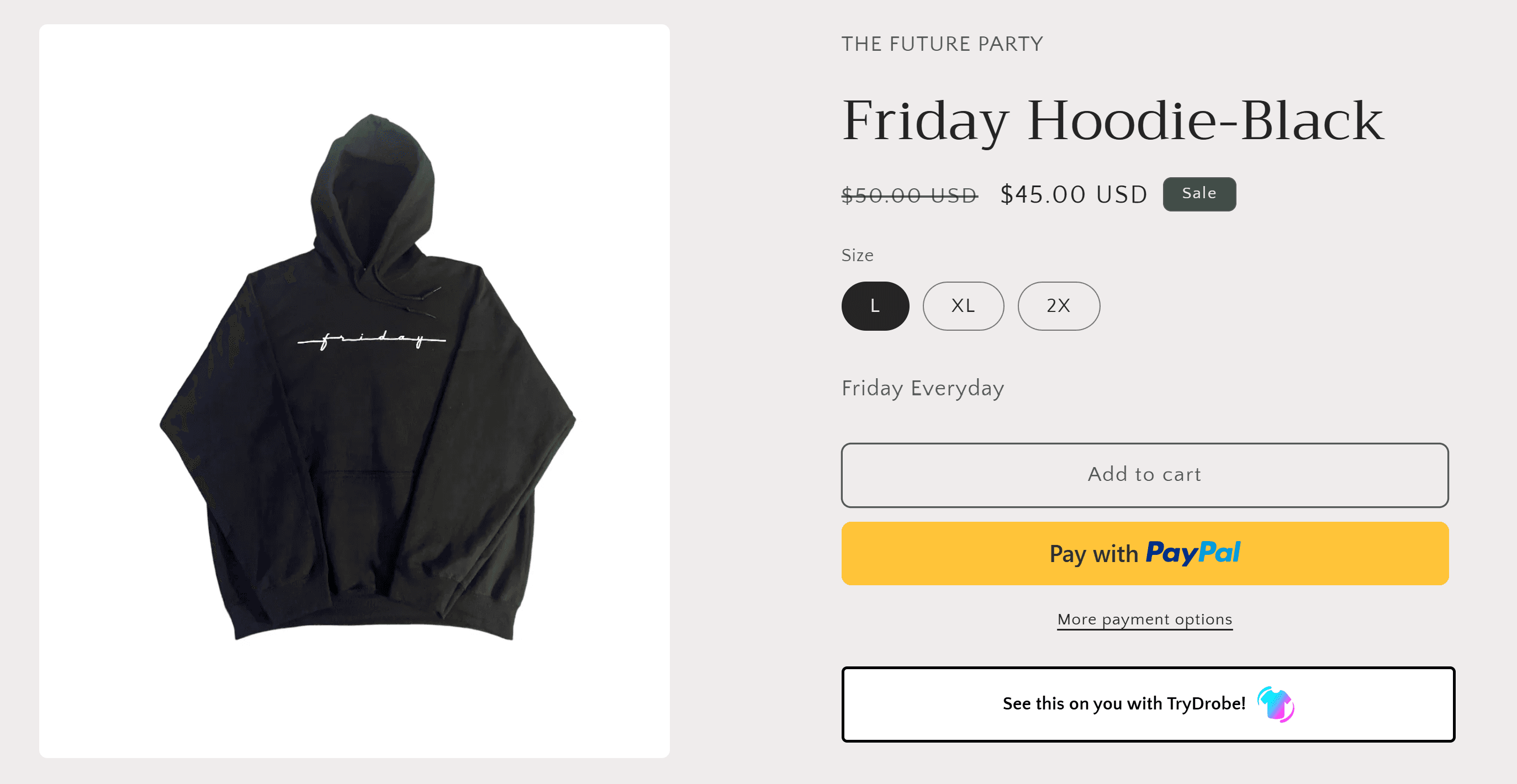 The Future Party store featuring TryDrobe virtual try-on button
